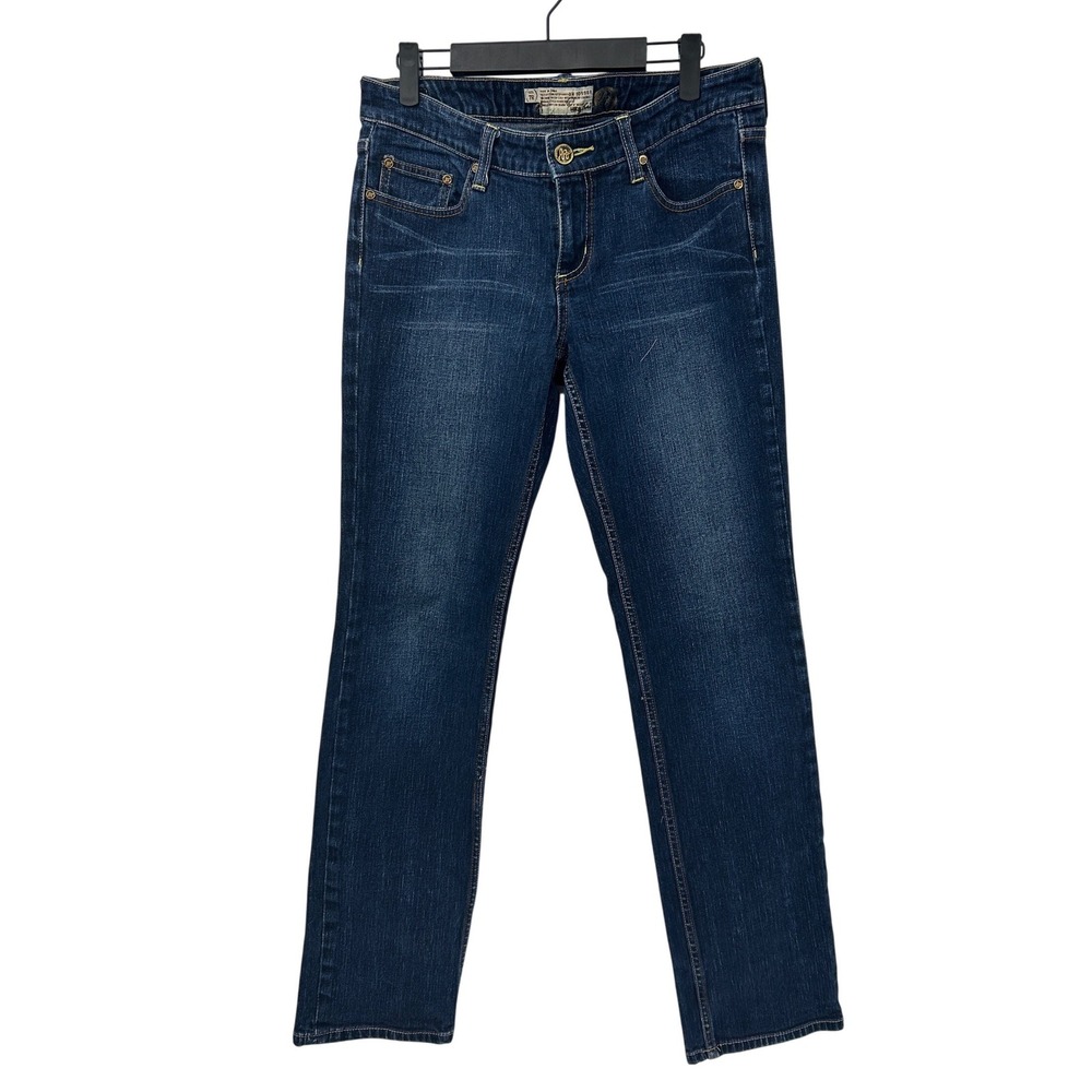 American Rag Women Dark Wash Straight Leg Jeans Size 7R Blue Embroidered Pockets
